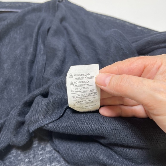 Vince Linen And Lamb Leather Trimmed Long Sleeve Top Navy Blue Size Small - Picture 6 of 7